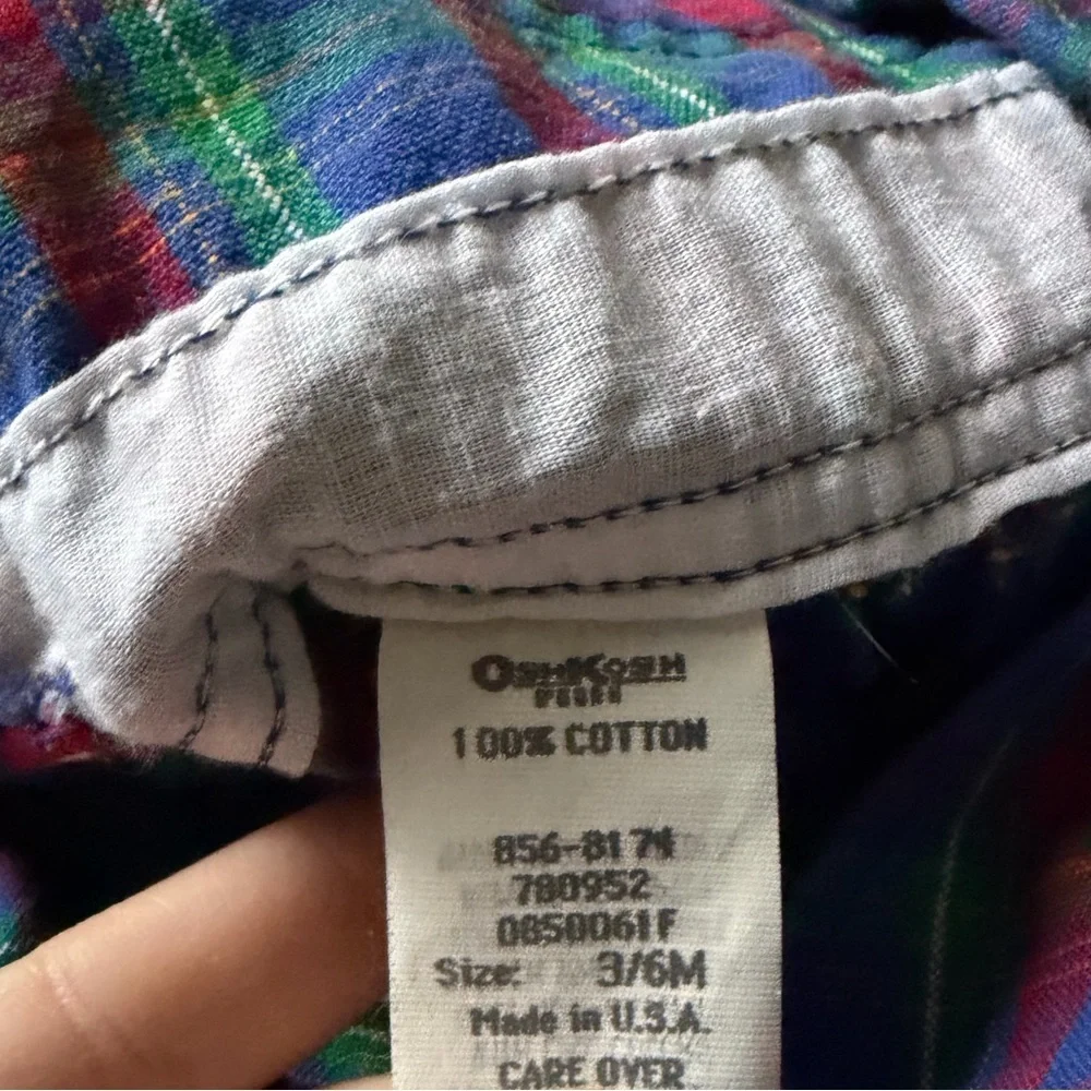 OshKosh B’Gosh Vintage Baby B’Gosh Cotton Plaid Overalls 3-6 Mos Blue Red Green